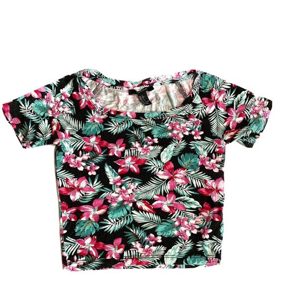 Forever 21 Women’s floral print Crop Top Multicolor Sz S Pullover short sleeve - Picture 3 of 4